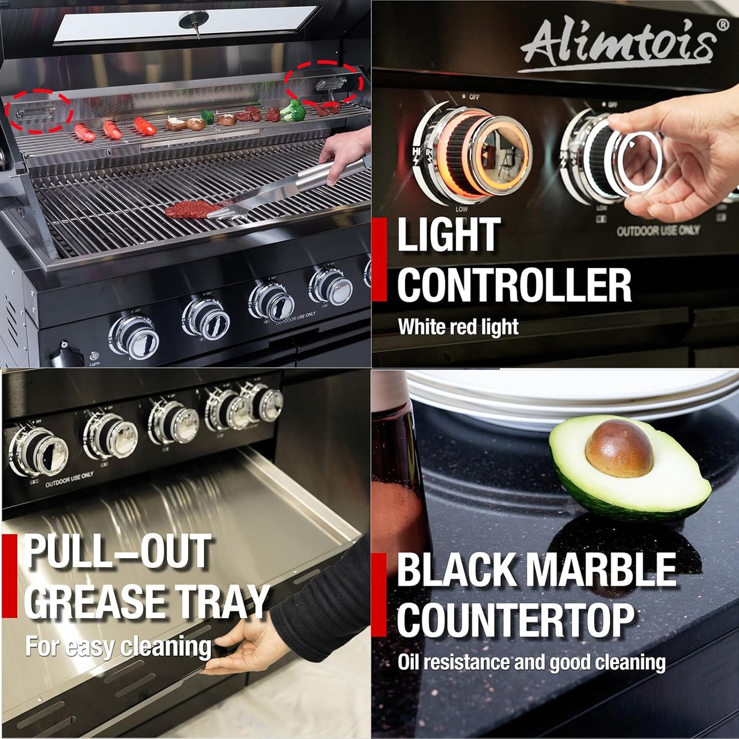 43-Inch 6-Burner 85000 BTU Deluxe Stainless Steel Gas BBQ Island Outdoor Kitchen with Wine Cooler, Rotisserie Kit, Granite Countertops & Stainless Steel Sink - Modular Outdoor Kitchen