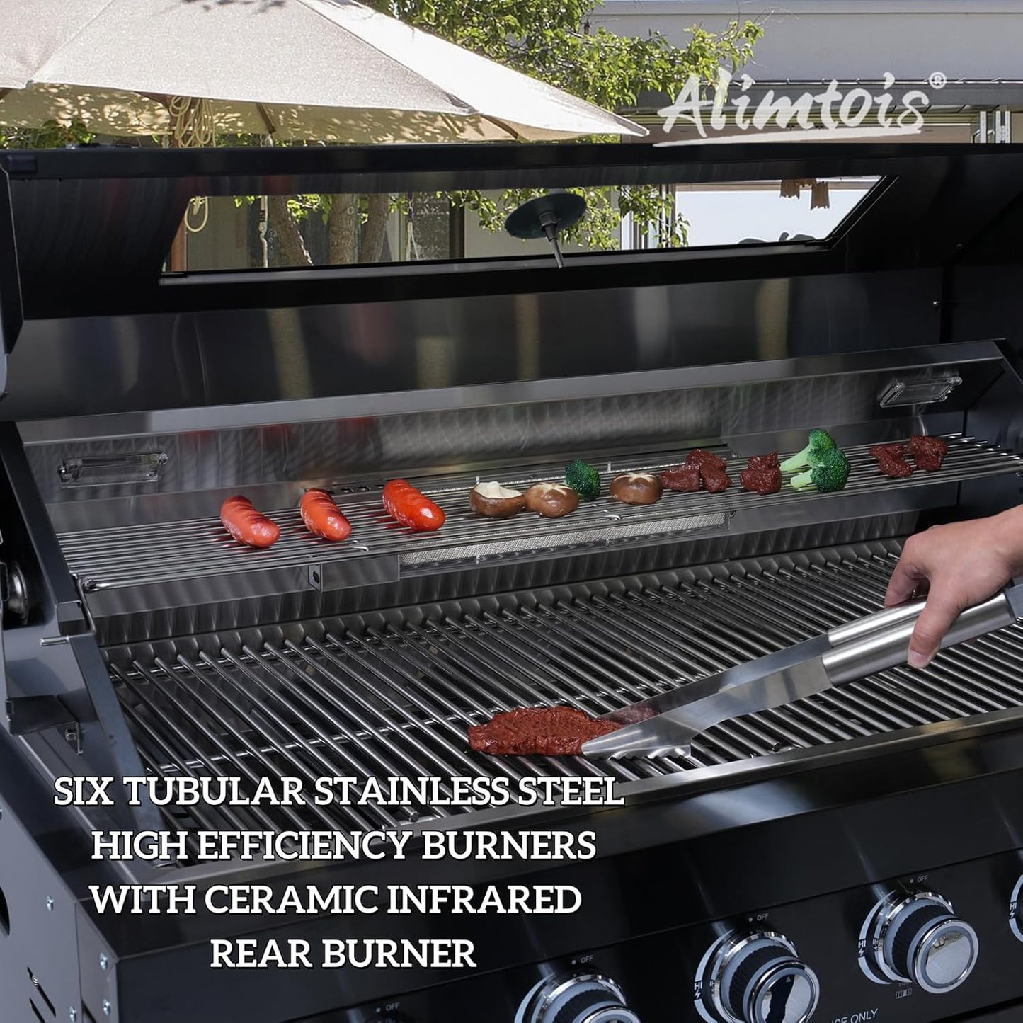 43-Inch 6-Burner 85000 BTU Deluxe Stainless Steel Gas BBQ Island Outdoor Kitchen with Wine Cooler, Rotisserie Kit, Granite Countertops & Stainless Steel Sink - Modular Outdoor Kitchen